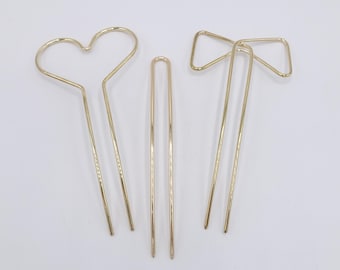 Metal Hair Stick Set, Heart, Ribbon Bow, Minimalist U-Pin, Coquette Hair Fork