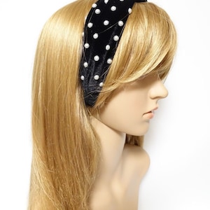 faux pearl decorated velvet knot fashion embellished headband for women image 9