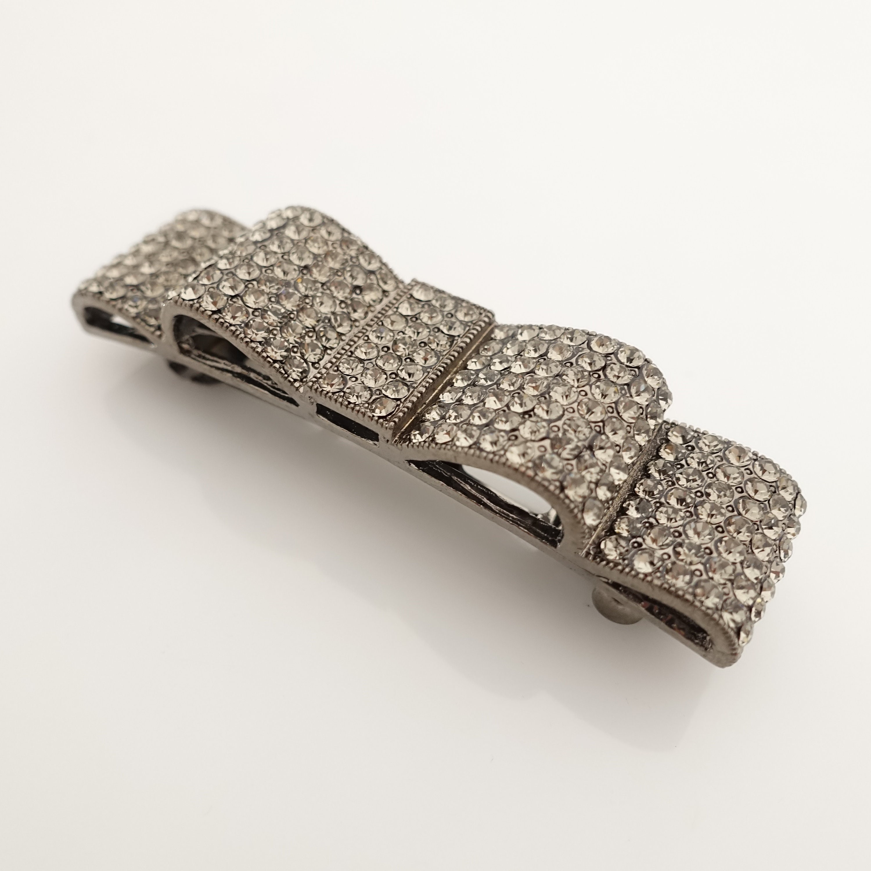 Jewel Layered Hair Bow Octant Rhinestone Decorated French Hair Barrette ...