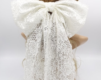Floral Lace Wedding Hair Bow with Long Tails