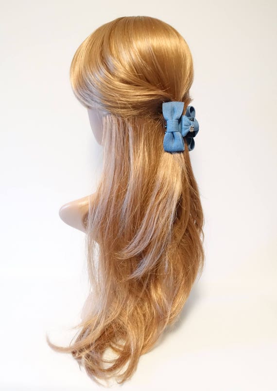 Mini Denim Jean Bow Hair Jaw Claw Clamp Casual Mini Hair