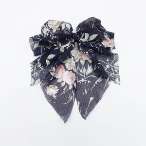 Chiffon Flower Print Bow Droopy Floral Layered Style Bow Hair Accessory ...