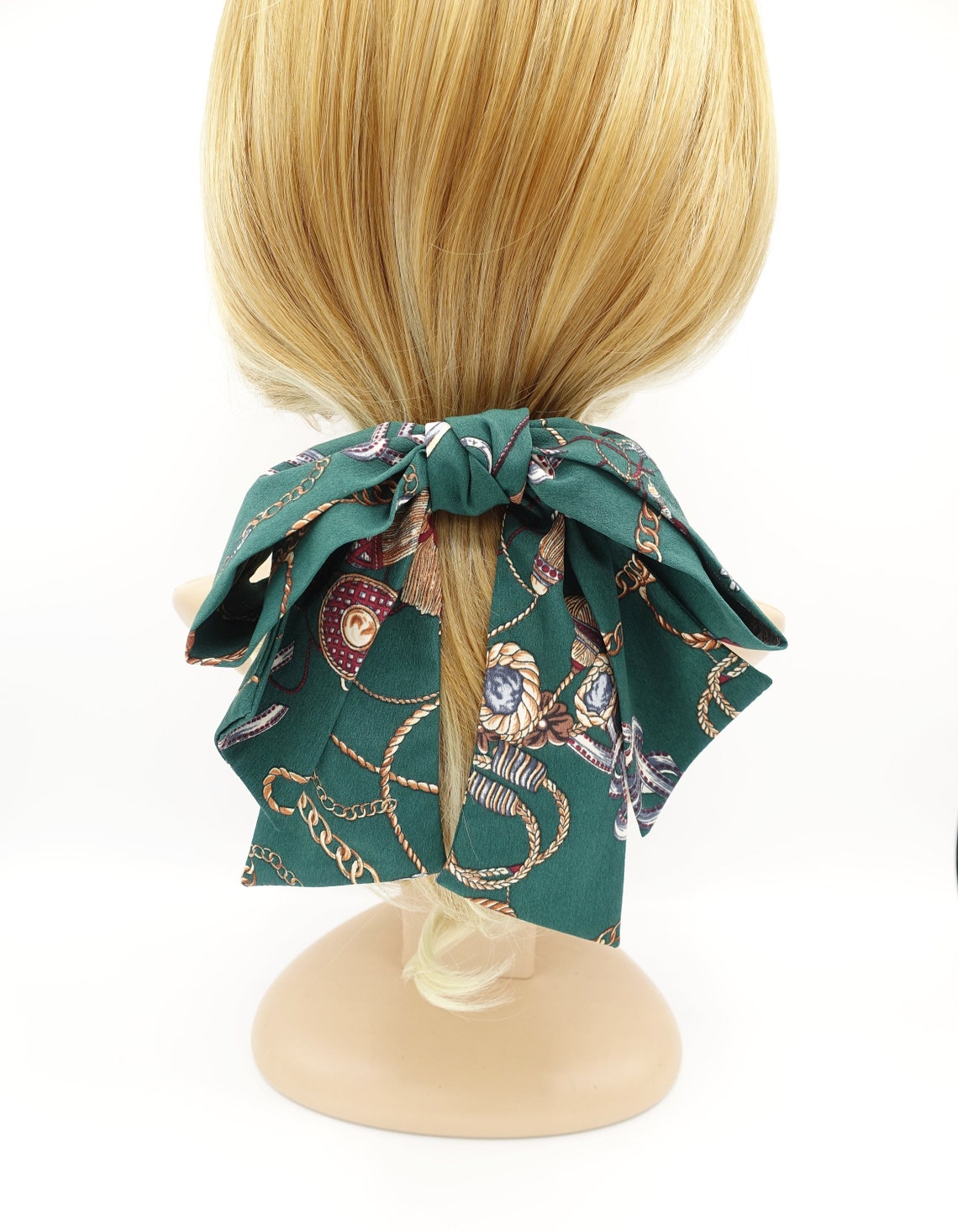 Tassel Chain Print Layered Droopy Tail Bow French Barrette Retro Style ...