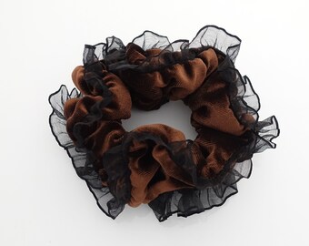 mesh trim decorated velvet scrunchies organdy fabric pretty hair scrunchie women hair accessory