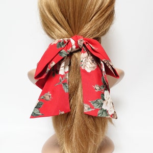 big flower print pattern  layered droopy tail bow french barrette stylish women hair accessory