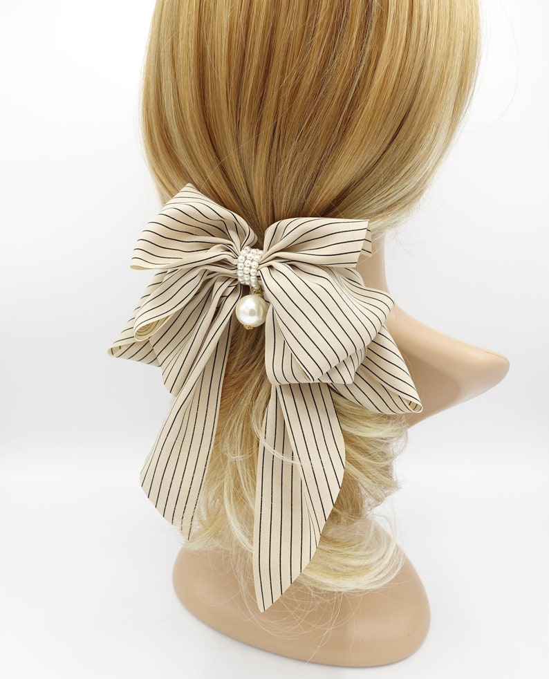 Solid classic stripe hair bow long tail french barrette women Etsy