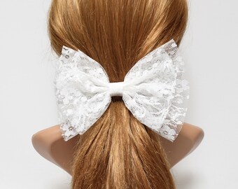 floral lace layered bow medium size bow french barrette women hair accessory