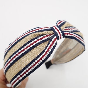 jute stripe headband front knot hairband for women