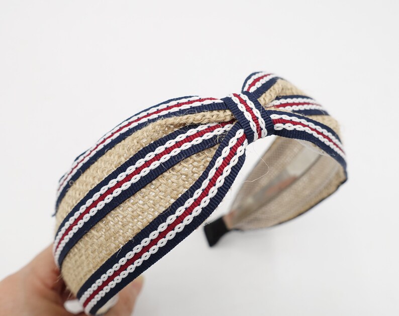 Linen stripe headband front knot hairband for women Etsy