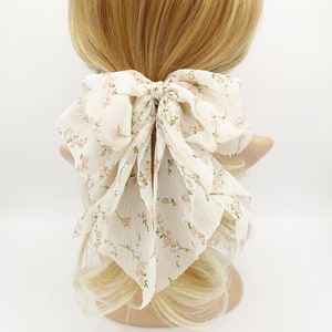 floral chiffon bow double layered tail bow hair barrette for women
