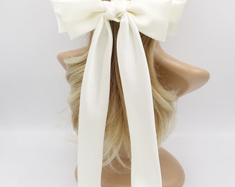 Satin Hair Bow: Long Tail Layered Style, French Barrette