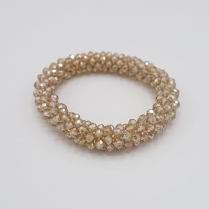 crystal glass beaded 2 tone hair elastic pony tail holder dazzling hair ties