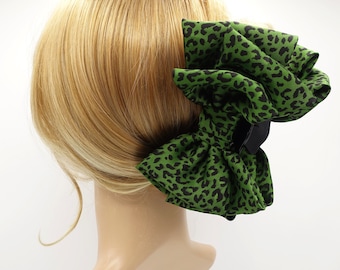 女性用サテンリボンヘアクリップ、ヒョウ柄ヘアクリップ