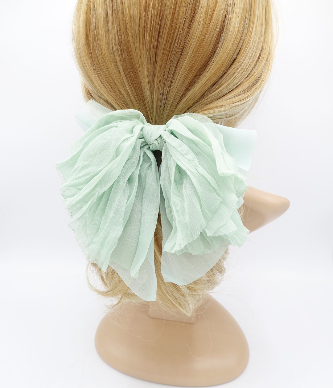 Crinkled Chiffon Bow Layered Droopy Hair Bow Women Hair