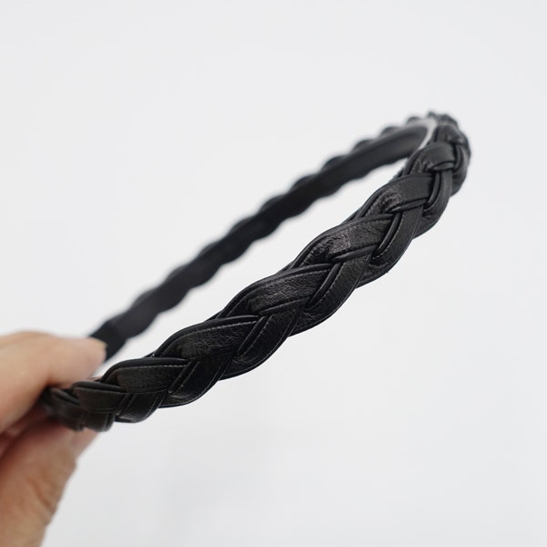 faux leather braided headband thin narrow womens hairband