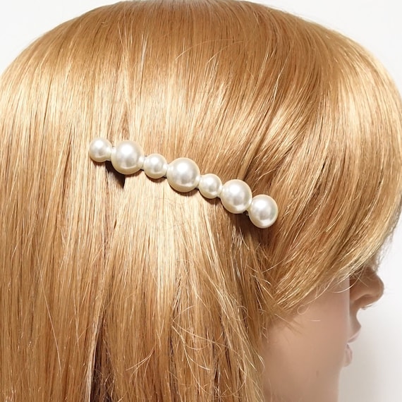 Pearl Rhinestone Decorated French Barrette Elegant Side Hair Etsy