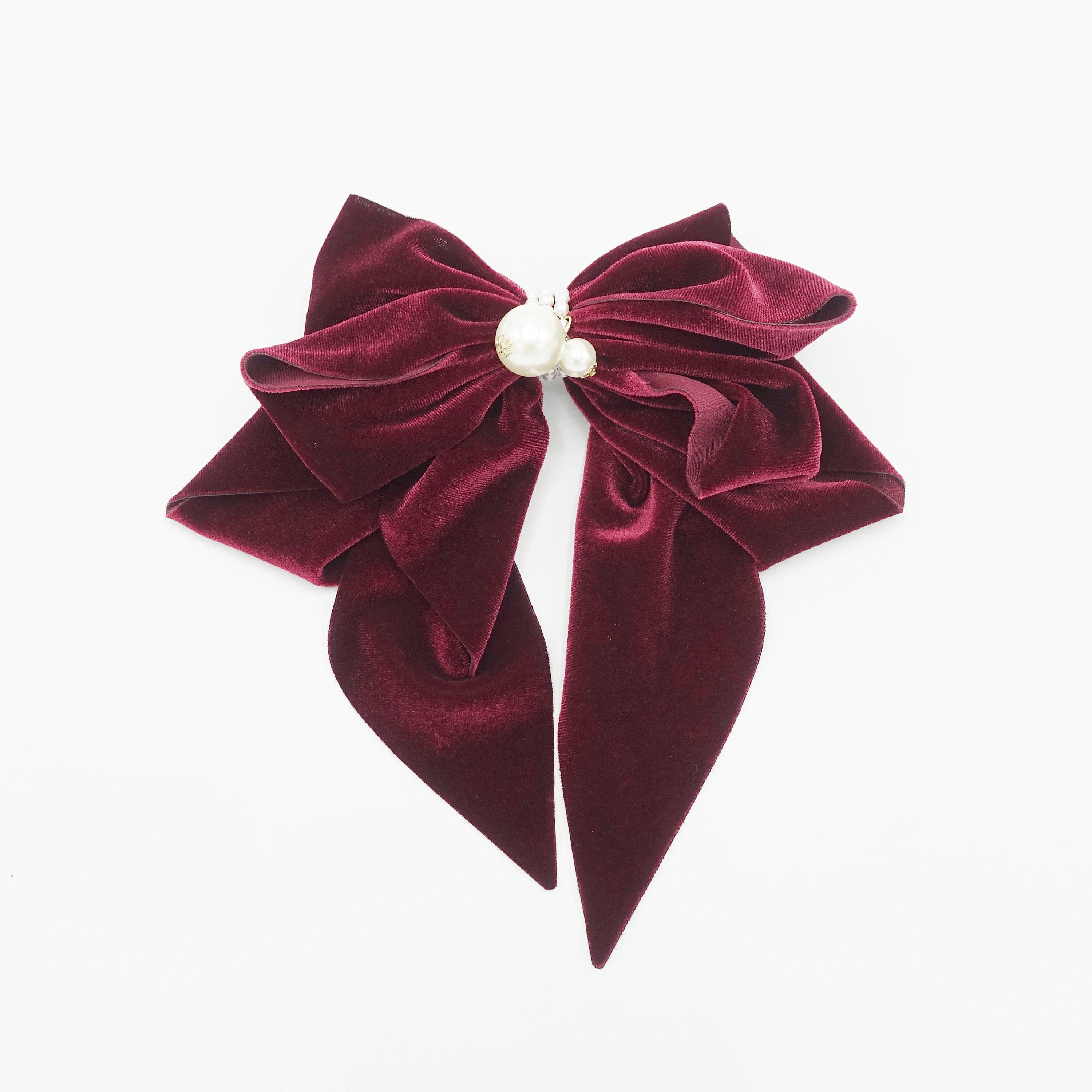 Velvet Hair Bow Pearl Embellished Hair Accessory for Women  display picture 3