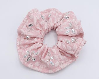 Petal Glow Rhinestone Scrunchie