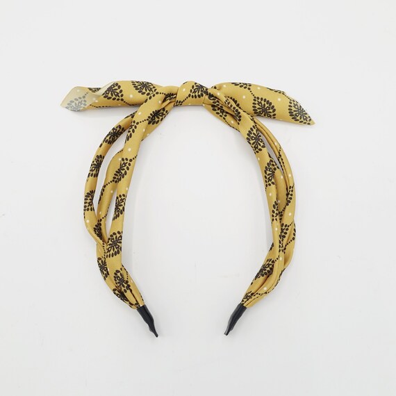 Leaf Print Bow Knot Triple Fabric Strand Headband Unique  display picture 3