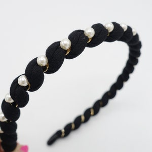 pearl embellished cotton spiral wrap headband thin hairband women hair accessory