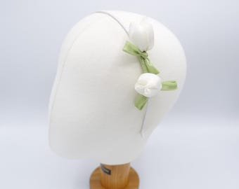 handmade Satin Tulip Headband, Floral Flower Headband for Women, Spring Garden Hair Accessory