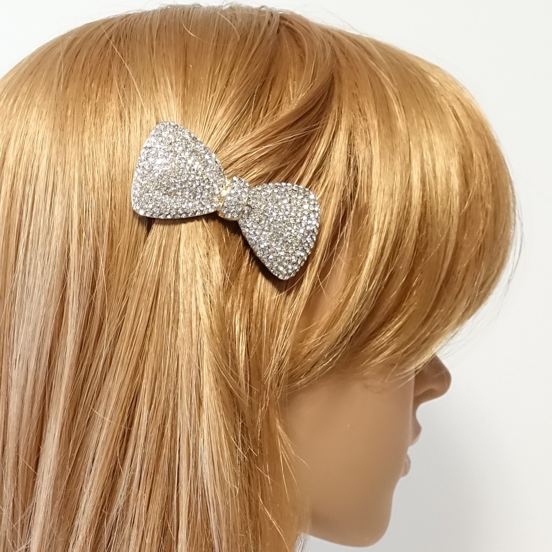 Rhinestone Mini Bow French Barrette: Crystal Hair Accessory  display picture 1