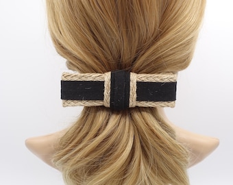 Straw Linen Layered Hair Bow: Spring Summer Accessory (French Barrette)