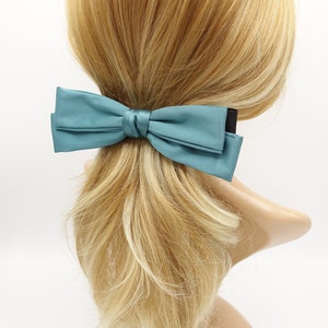 satin double layered hair bow  triple wing narrow glossy style hair accessory for women