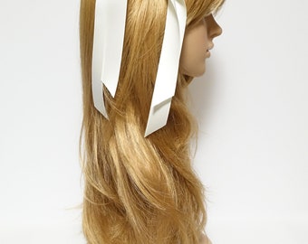 Black cream satin long tail bow hair elastic ponytail holder comb for women
