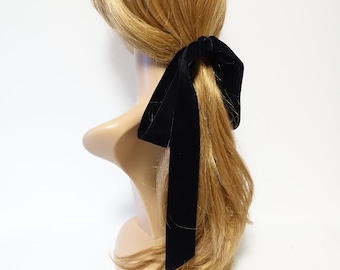 Wide velvet long tail hair bow ponytail holder claw clip stylish droopy bow ponytail clip