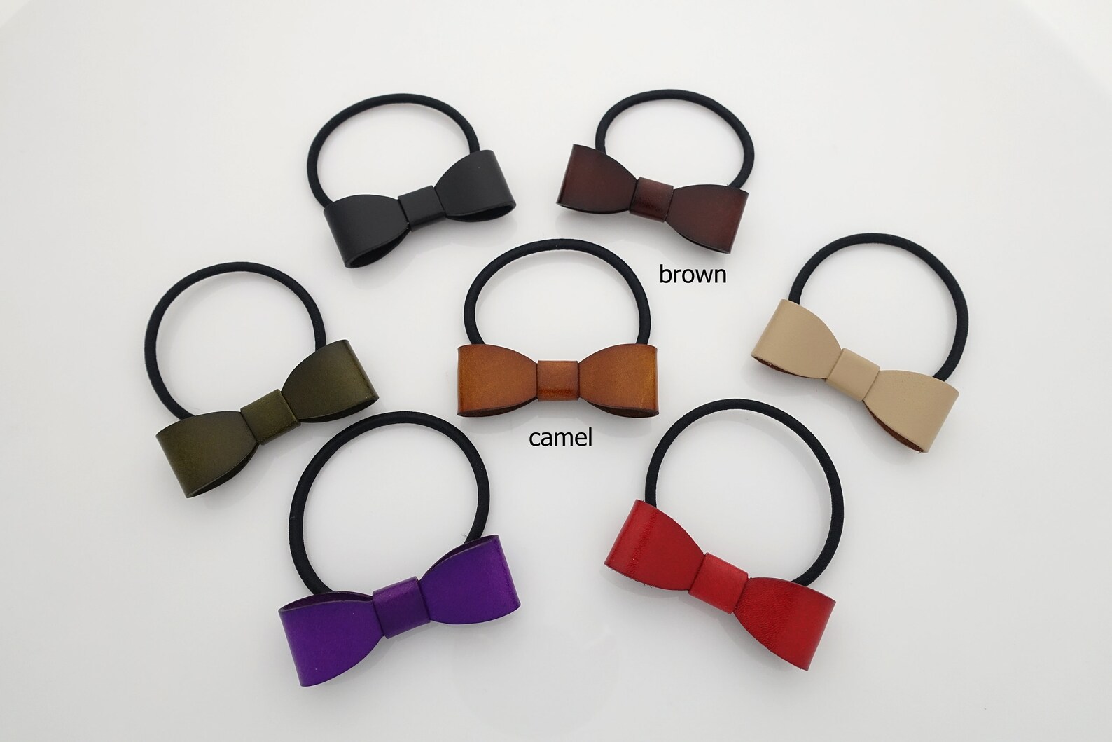 Genuine Cow Leather Hair Bow Elastic Ponytail Holder Etsy