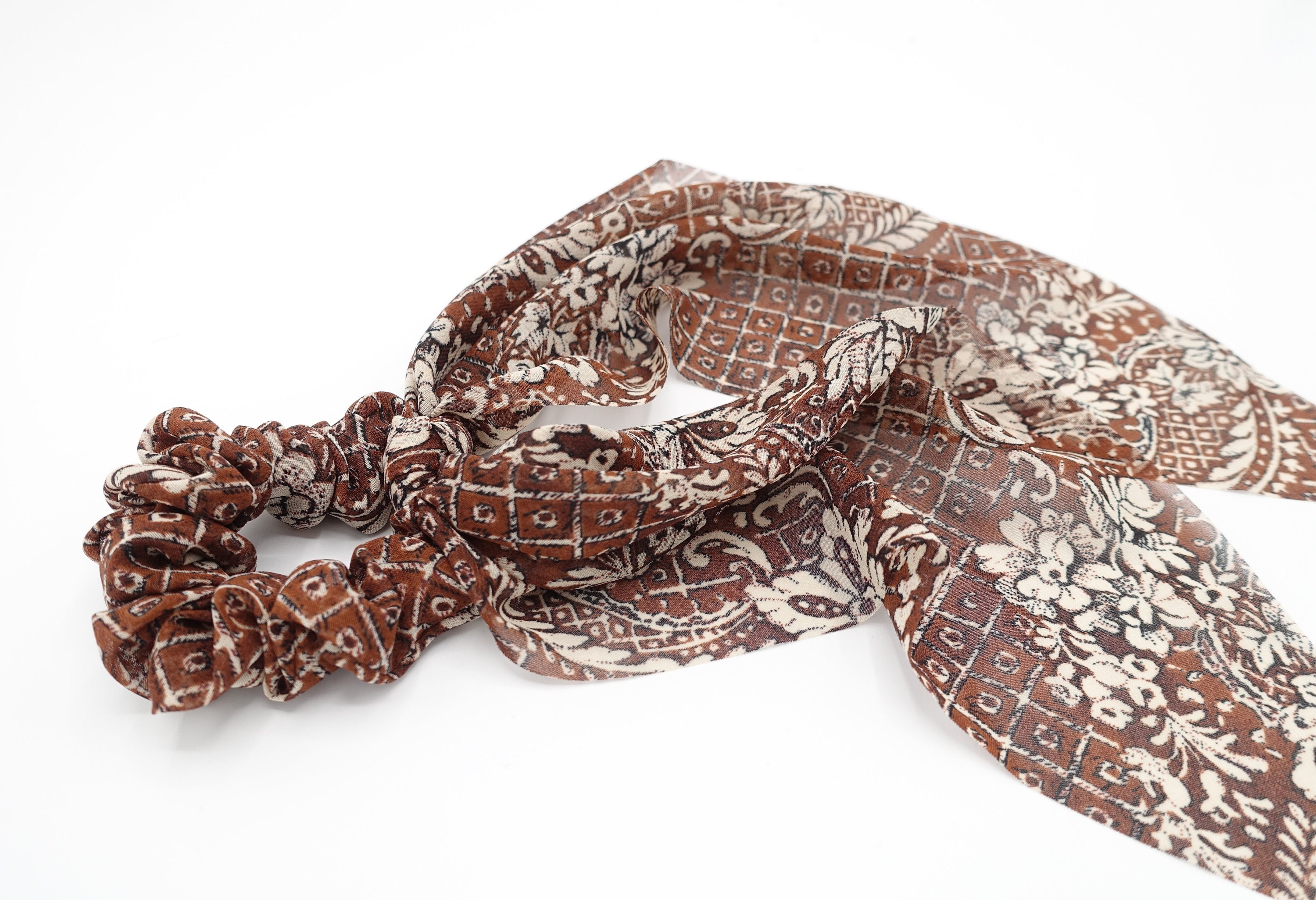 Paisley-Seiden-Haargummis Mit Band – Chiffon Scrunchies, Floraler Druck – 2-in-1 Design Als Haarband & Armband