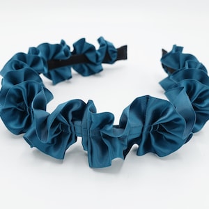 satin pleats flower headband glossy thin hairband for women