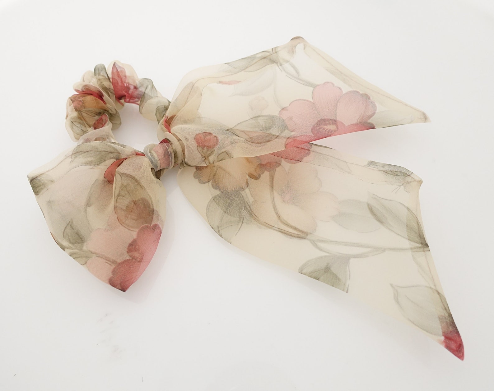 Organdy Mesh Flower Print Bow Knot Scrunchies Woman Hair Accessory - Etsy