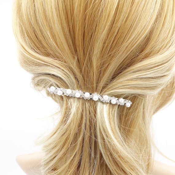 VeryShine A Set of 2 Pearl Decorated French Barrette Basic Pearl Hair Clip Woman Hair Accessory