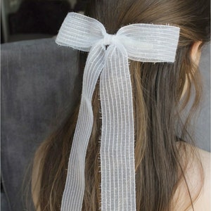 long tail translucent hair bow stripe women hair accessory