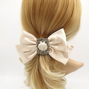 rhinestone buckle embellished satin hair bow
