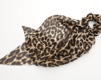 big leopard animal print chiffon hair bow long tail scarf hair tie scrunchie for women hair accessory
