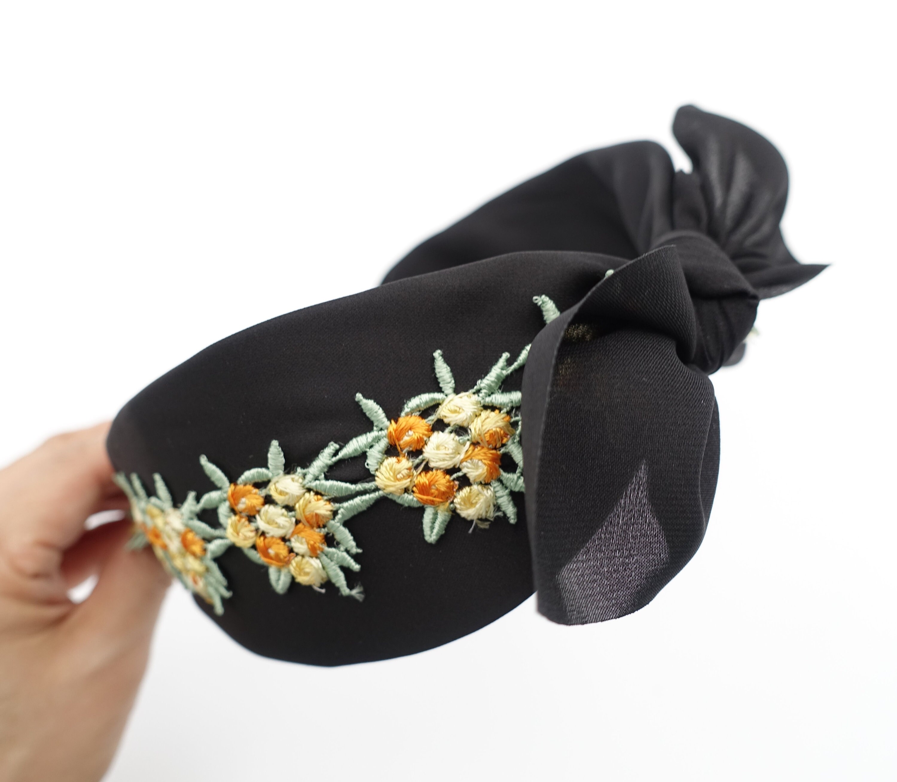 Fashion Multicolor Headband with Black Embroidered Lettering Twine and Love | Mexican Floral Beaded Knot Headband  main image 2