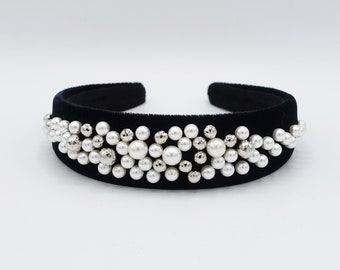 pearl luxury double velvet black fashion headband women hairband
