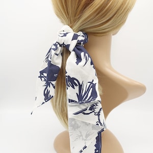 女性用アシンメトリーコットンフローラルシュシュ折り返しヘアゴム