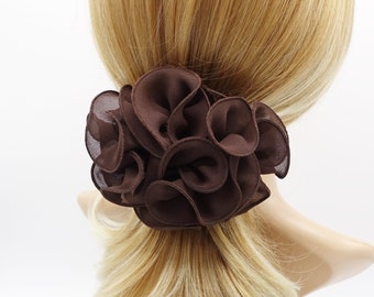 chiffon ruffle edge flower hair barrette for women