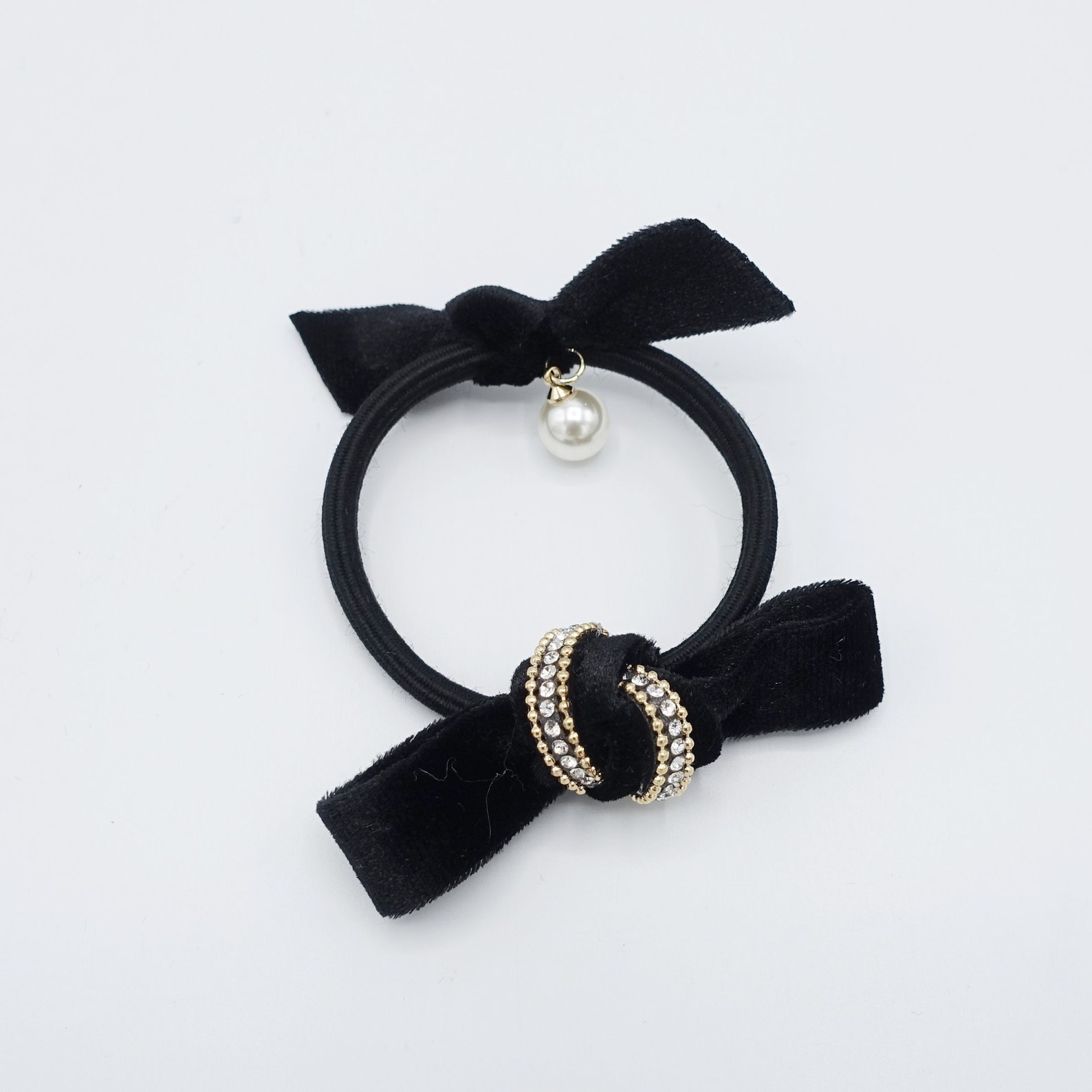 Rhinestone Velvet Double Bow Knot Hair Elastic Tie Ponytail Etsy