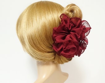 chiffon ruffle wave hair claw solid color wave flower hair jaw clamp