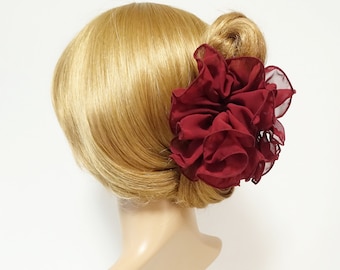 chiffon ruffle wave hair claw solid color wave flower hair jaw clamp