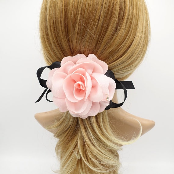 satin hair bow chain belt print hair accessory for women –