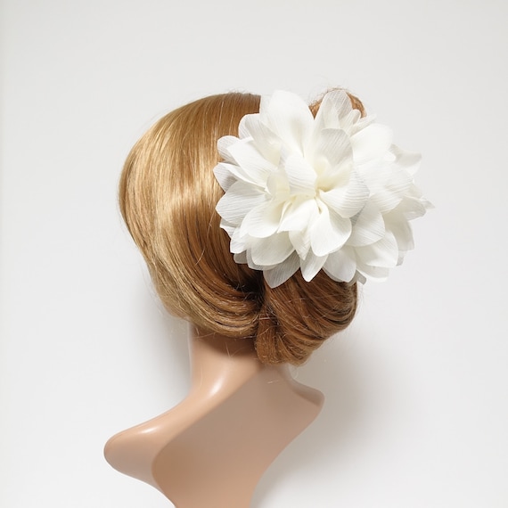 Big Elliptic Petal Chiffon Flower Hair Claw Women Hair Clip Accessory Etsy UK