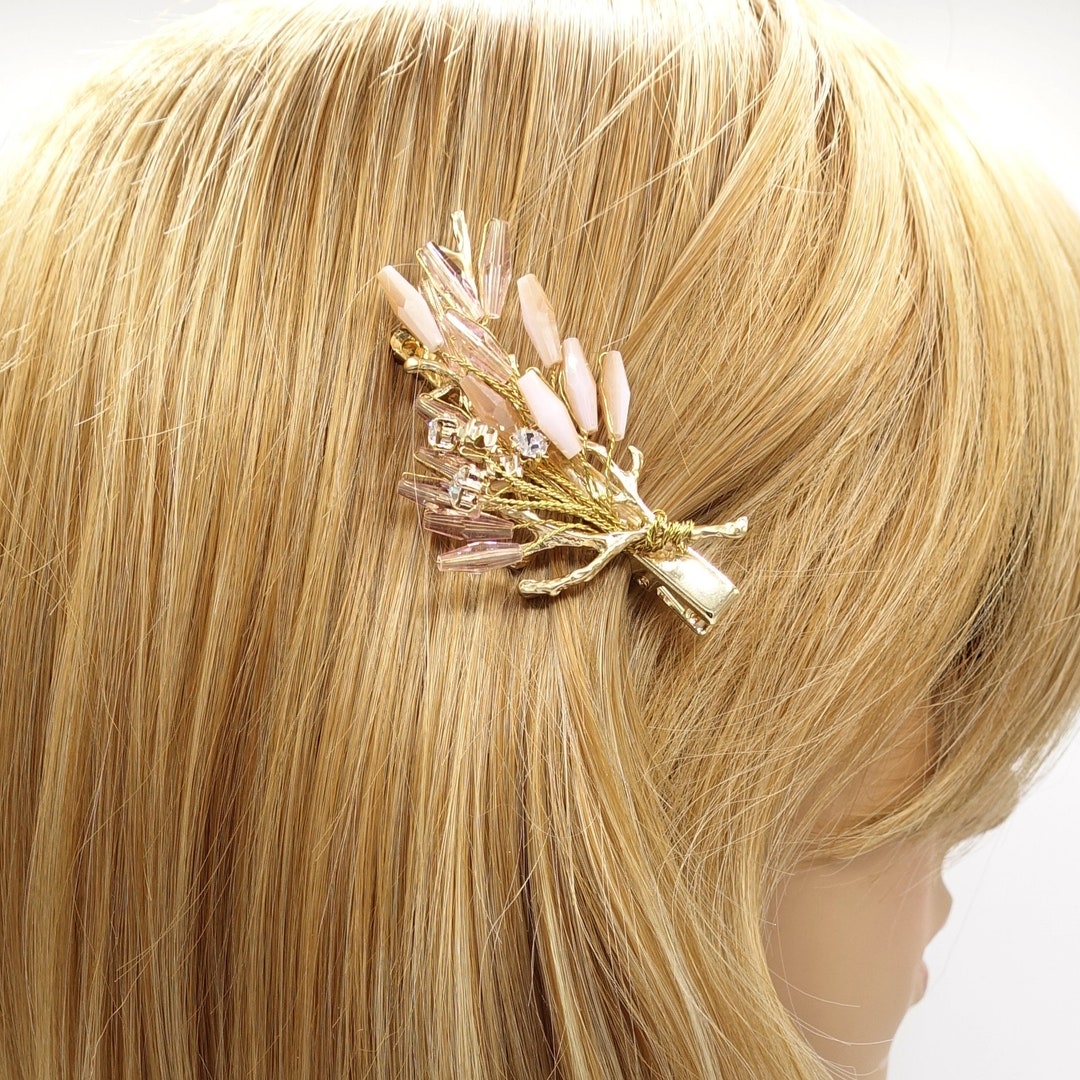 【日本入手困難】Brass hair clip with crystals Crystal Beads Hair Clip, Bridal Hair Clip, Hair Jewelry for