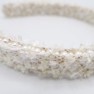 Tweed Headband with Pearl Beading