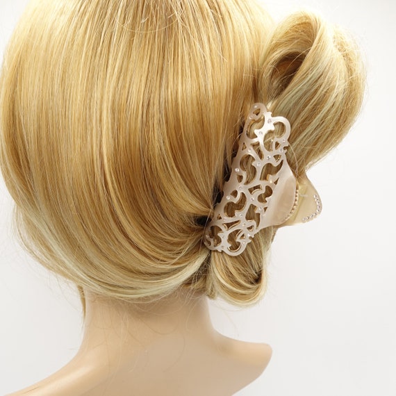 Art Deco Hair Claw Clips Crystal Pearl Cellulose Acetate Gray for Women Amazon.com : Vintage Acrylic Pearl Hair Claw Clips Large  main image 3